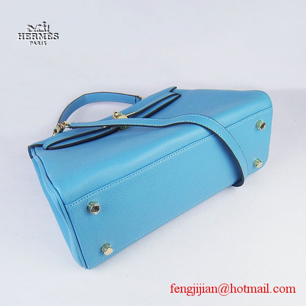 Hermes Kelly 32cm Togo Leather Bag Light Blue 6108 Gold Hardware